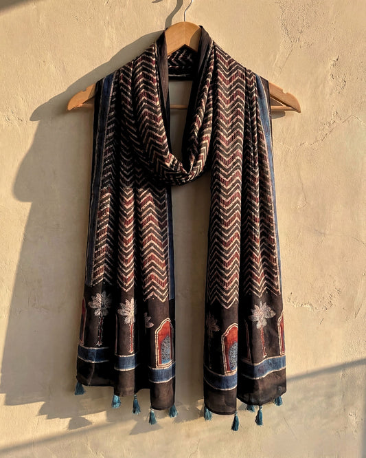 Chevron Palm Ajrakh Modal Dupatta