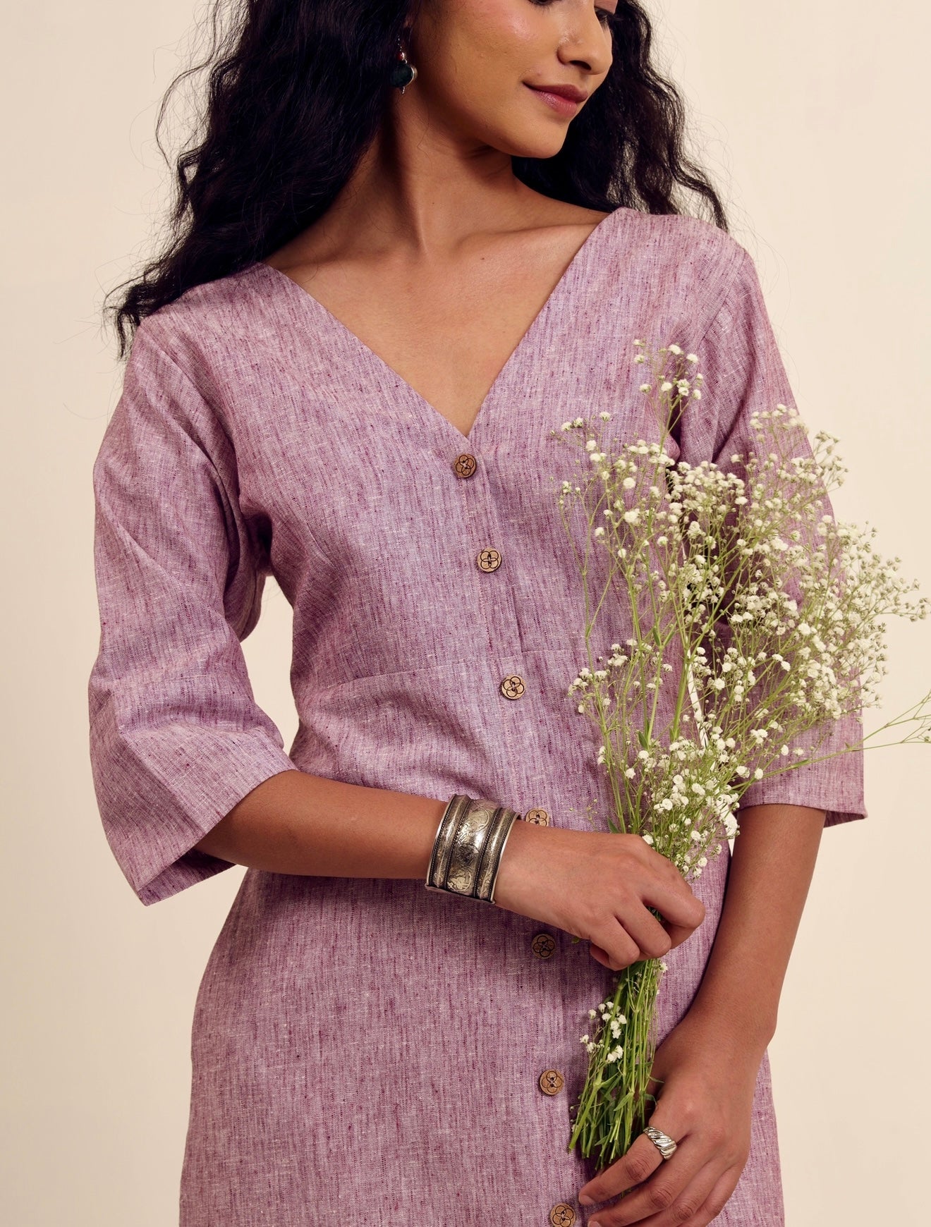 The Lilac Whisper - Linen Middi Dress