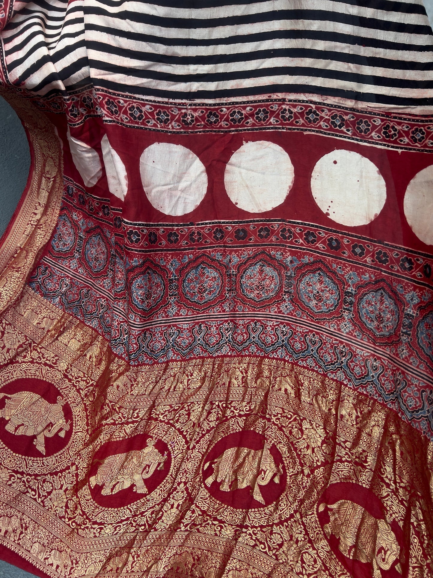 Tathya – Ajrakh Hand Block Dola Silk Saree