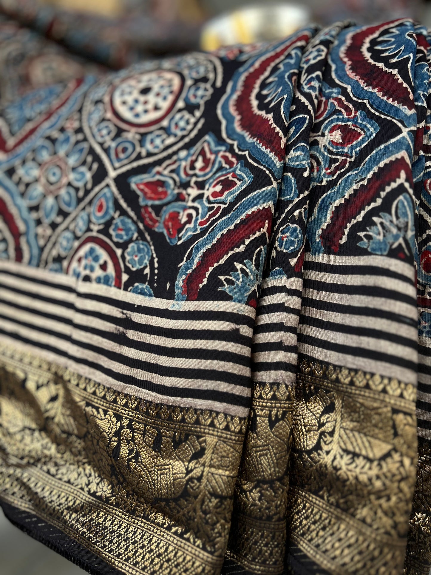 Syahrah - Ajrakh Hand Block Dola Silk Saree