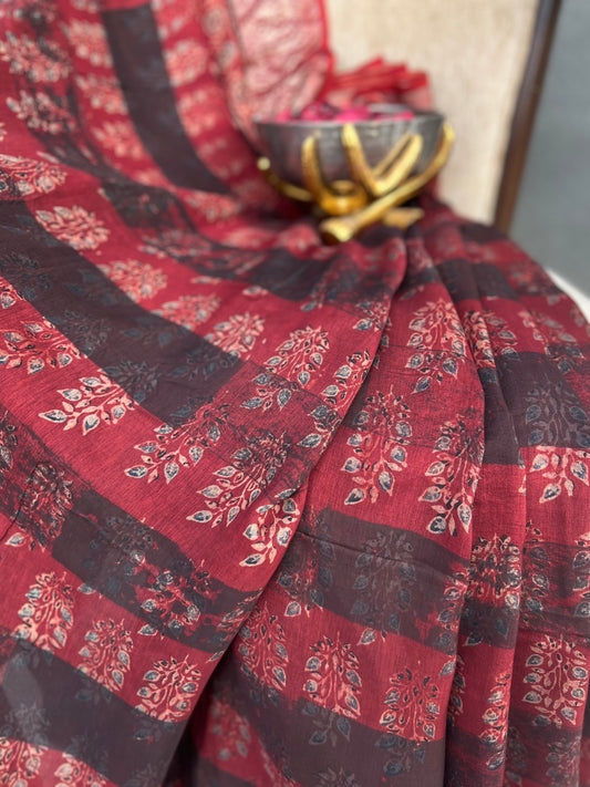 Marqesh - Ajrakh Hand Block Dola Silk Saree
