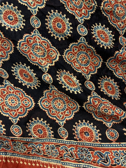 Zarqa – Bandhani Ajrakh Gaji Silk Saree