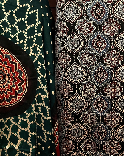 Two of a Kind – Hand Blocked Ajrakh & Bandhani Unstitched Kurta Set