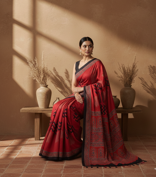 Sthir – Ajrakh Hand Block Modal Saree