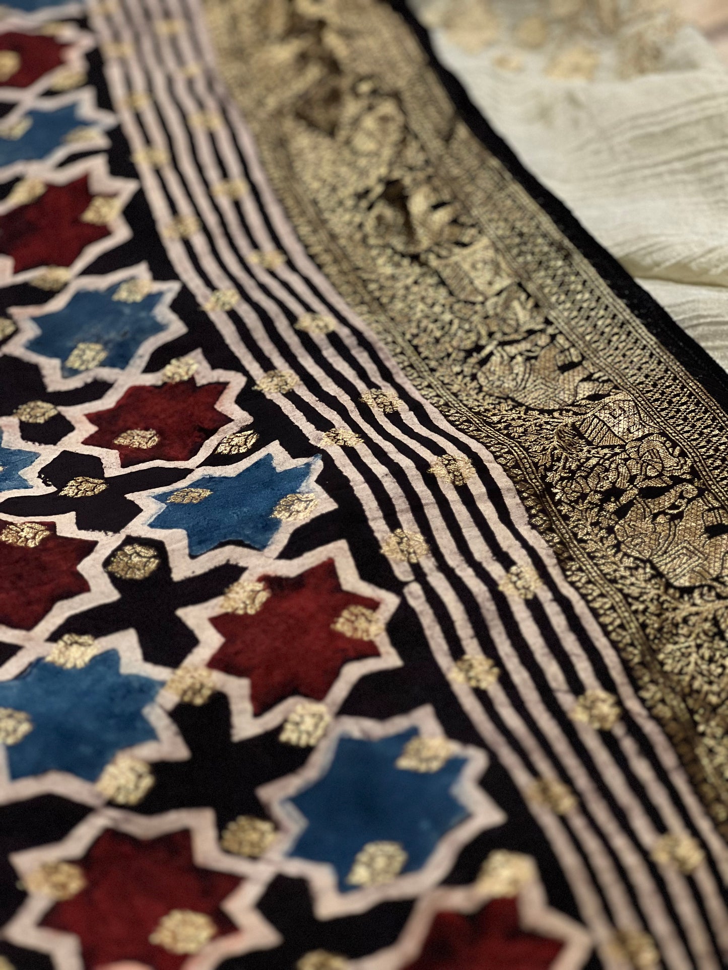 Syahrah - Ajrakh Hand Block Dola Silk Saree