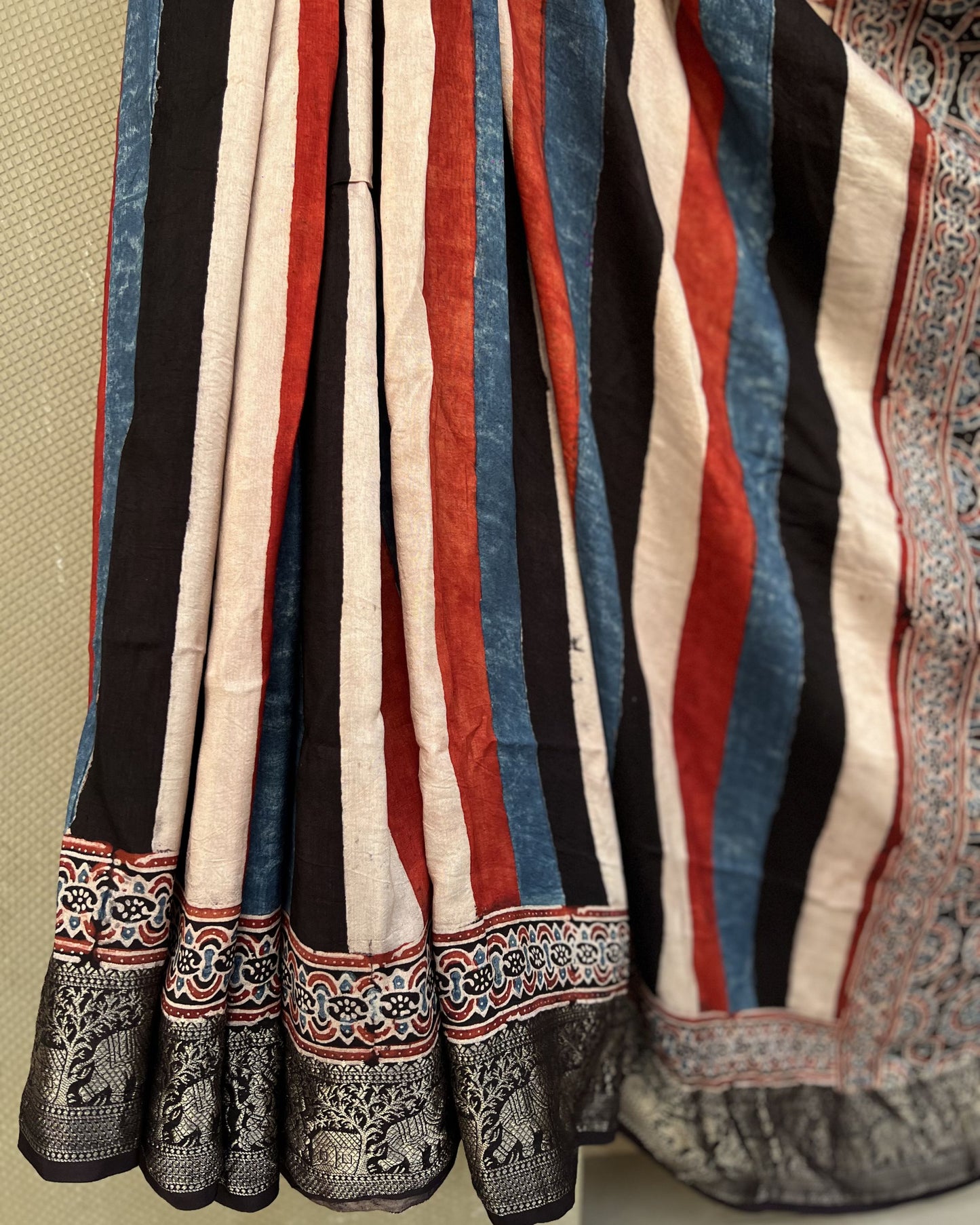 Samat - Ajrakh Hand Block Dola Silk Saree