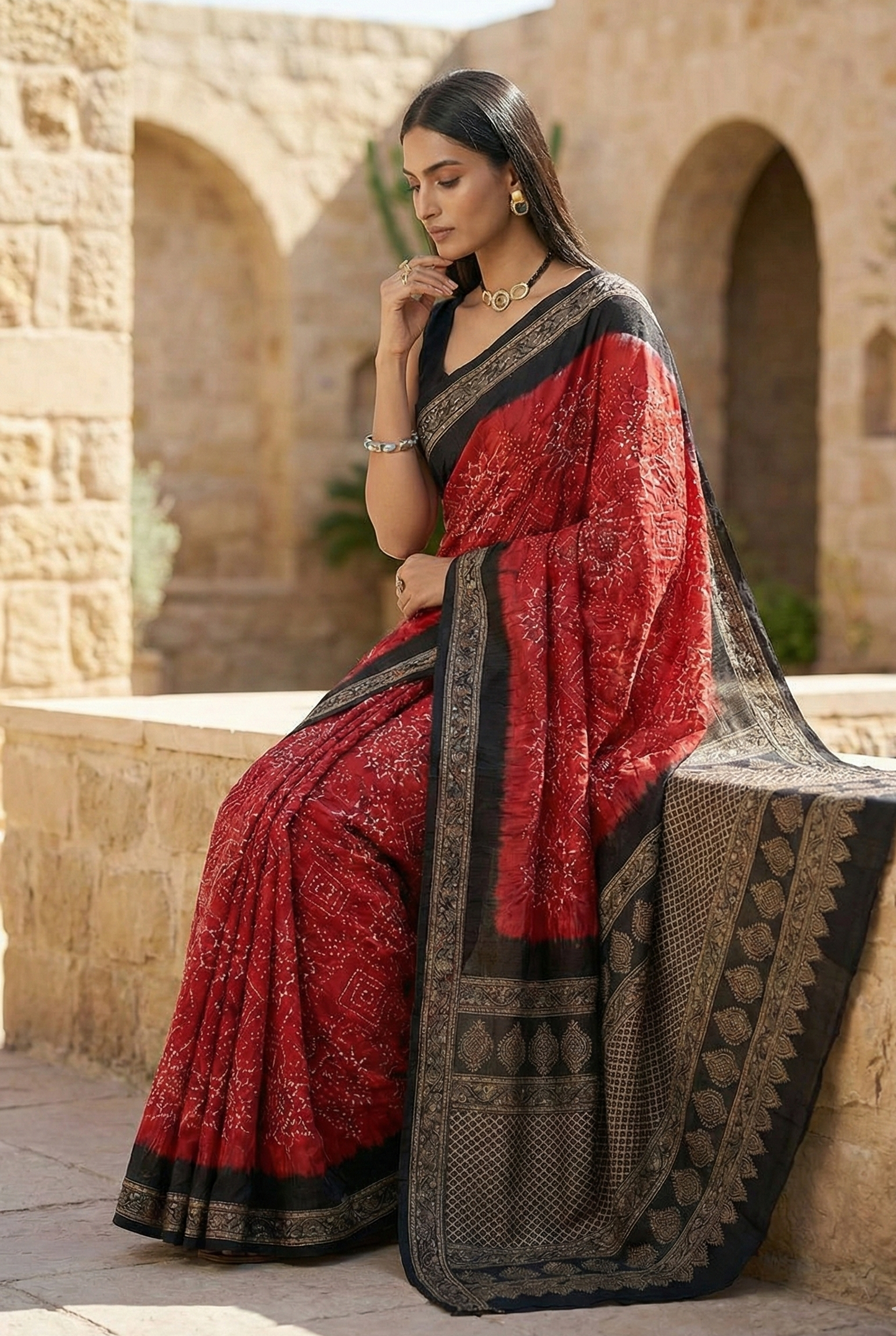 Miraaj – Bandhani Ajrakh Gaji Silk Saree