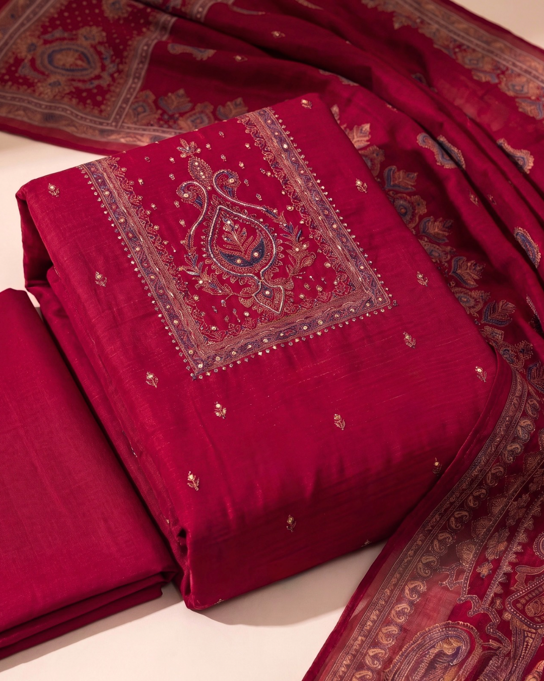 Reign Check – Cotton Khadi Silk Unstitched Suit Set
