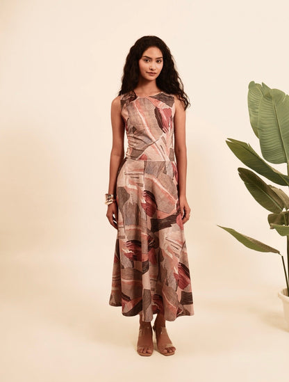 Chaar Charm - Fluid Abstract Print Casual Dress