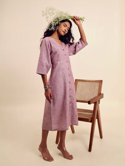 The Lilac Whisper - Linen Middi Dress