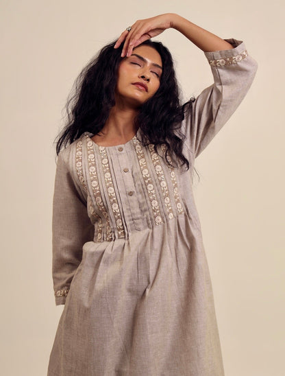 Beige Bani - Linen Kurta Set
