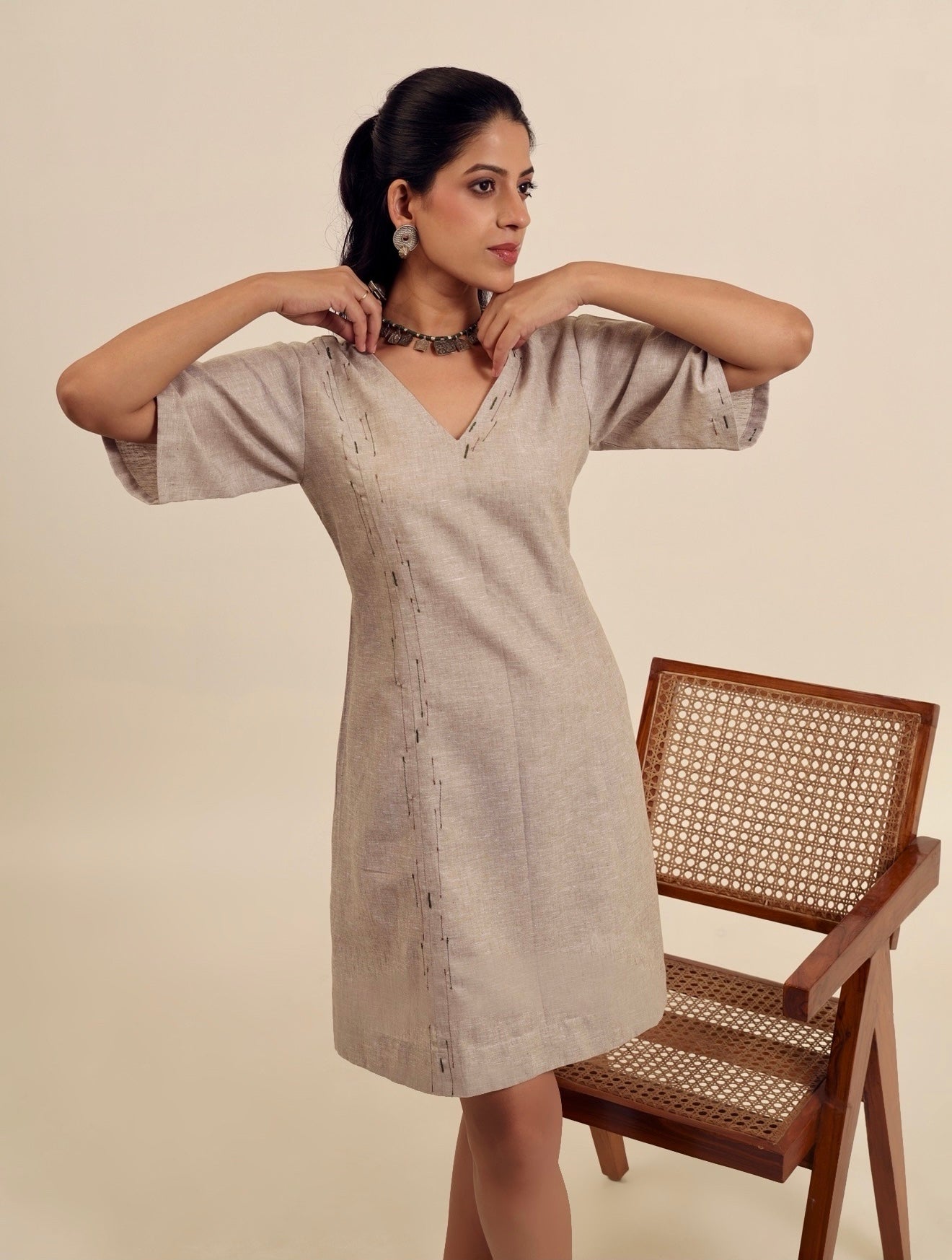 The Subtle Stitch - Embroidered Linen Dress