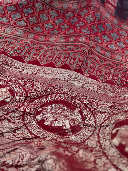 Marqesh - Ajrakh Hand Block Dola Silk Saree
