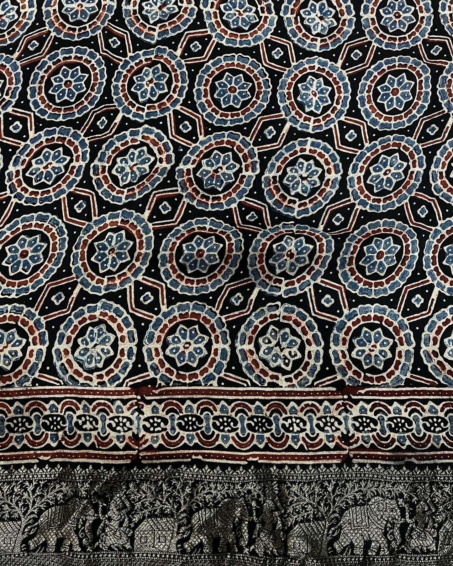 Samat - Ajrakh Hand Block Dola Silk Saree