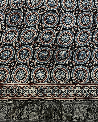 Samat - Ajrakh Hand Block Dola Silk Saree