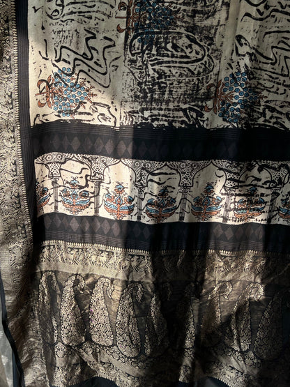 Waraq – Ajrakh Hand Block Dola Silk Saree