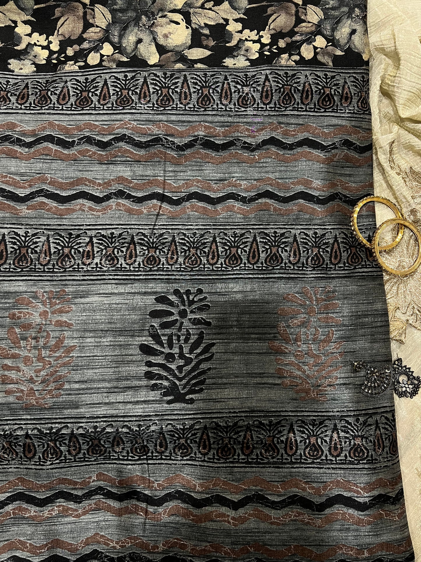 Rawsheeni - Apple Silk Saree with Hand Block Print
