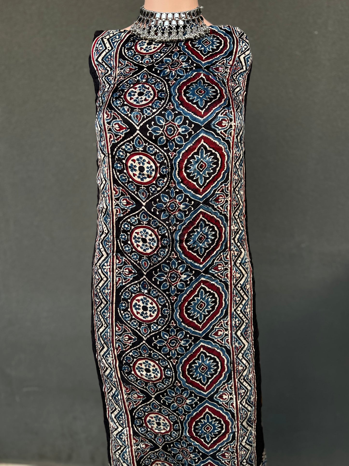 Pattern Pillar - Unstitched Kurti Fabric with Ajrakh & Bandhani Craft