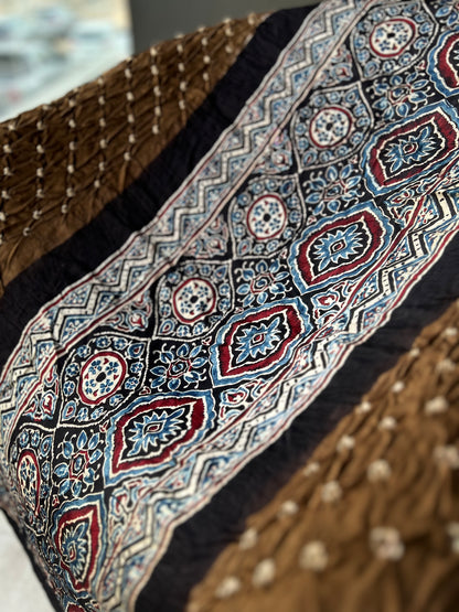 Pattern Pillar - Unstitched Kurti Fabric with Ajrakh & Bandhani Craft