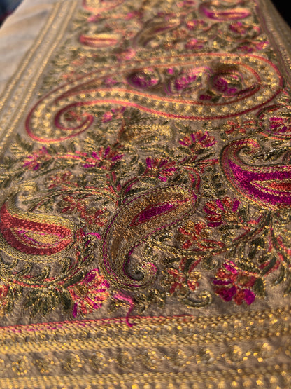 Ecru Sand Stole - Embroidered Pashmina Stole