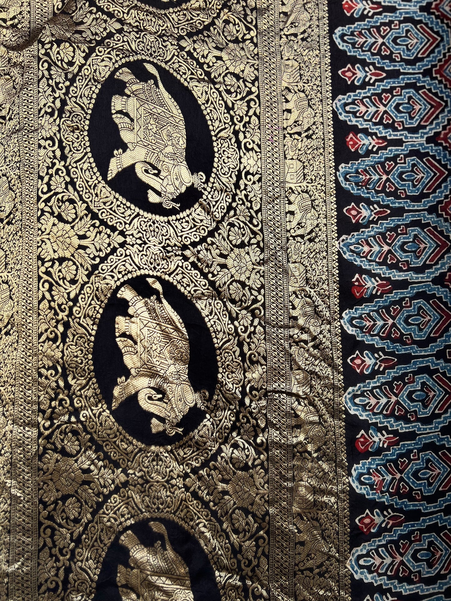 Syahrah - Ajrakh Hand Block Dola Silk Saree