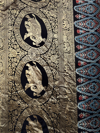 Syahrah - Ajrakh Hand Block Dola Silk Saree