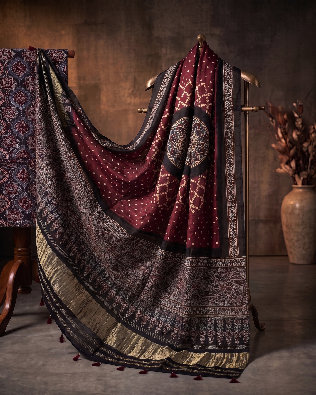 Two of a Kind – Hand Blocked Ajrakh & Bandhani Unstitched Kurta Set