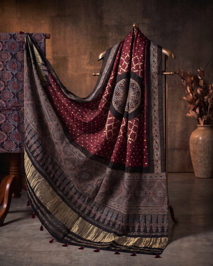 Two of a Kind – Hand Blocked Ajrakh & Bandhani Unstitched Kurta Set