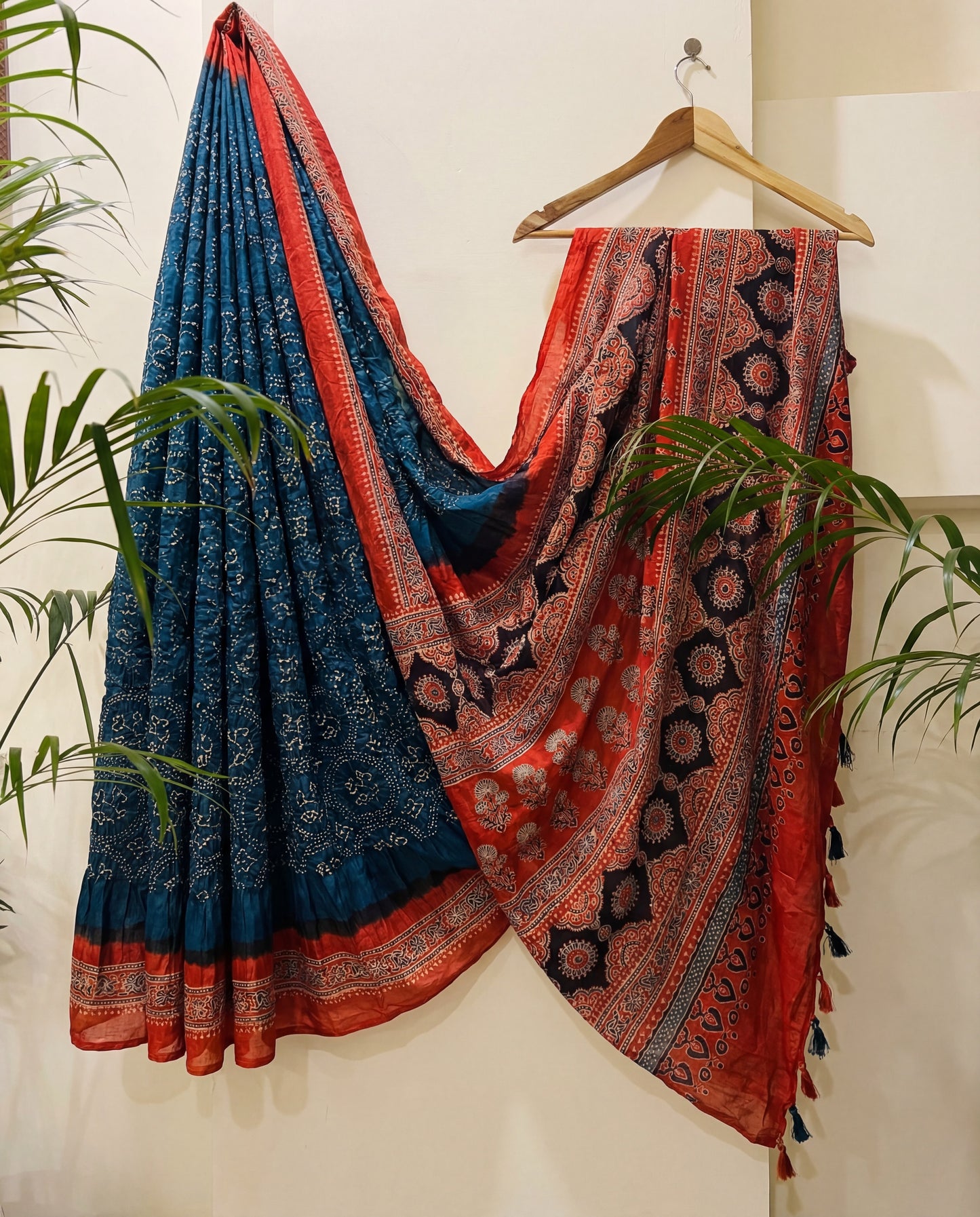 Zarqa – Bandhani Ajrakh Gaji Silk Saree