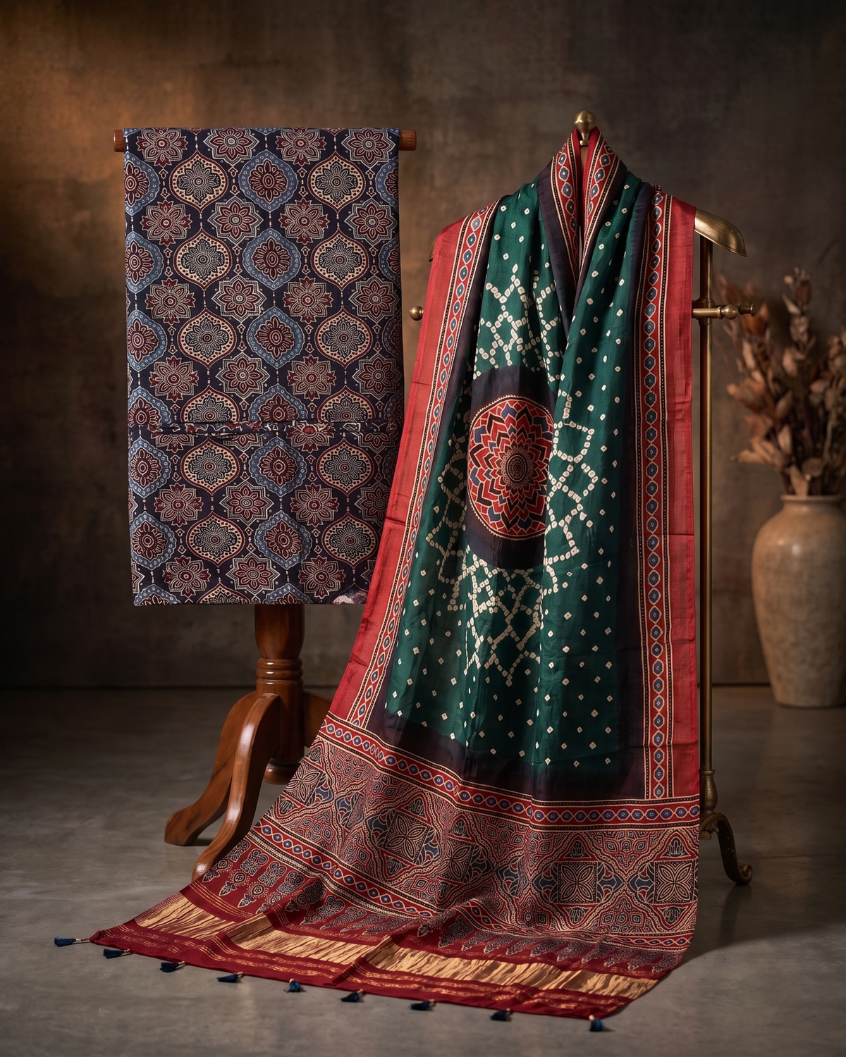 Two of a Kind – Hand Blocked Ajrakh & Bandhani Unstitched Kurta Set