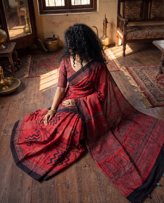 Sthir – Ajrakh Hand Block Modal Saree