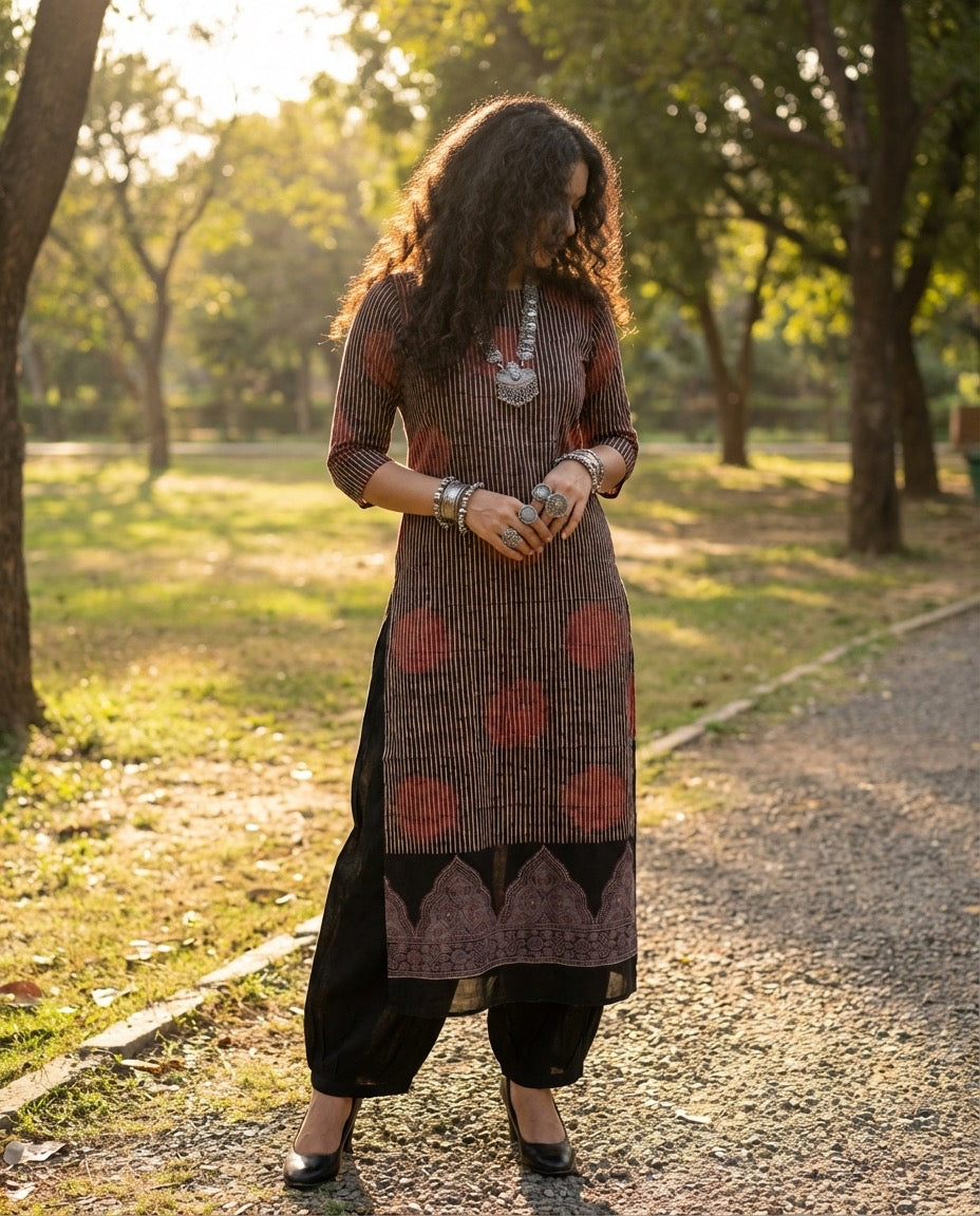Madder Mark - Unstitched Cotton Ajrakh Kurti Fabric