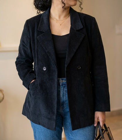 Black Off - Black Corduroy Double Breasted Jacket