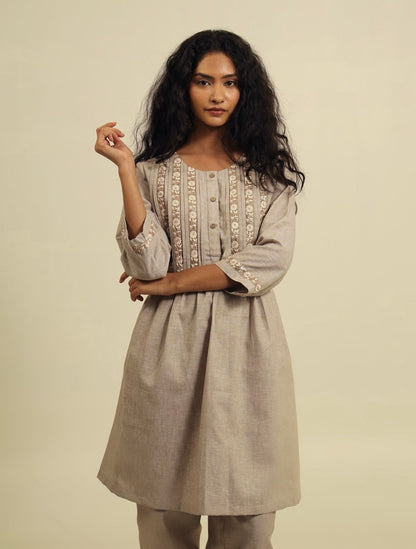 Beige Bani - Linen Kurta Set