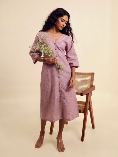 The Lilac Whisper - Linen Middi Dress