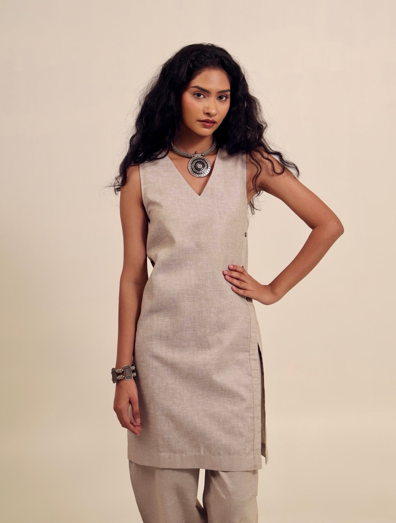 Slit Personality - Linen Kurta Set