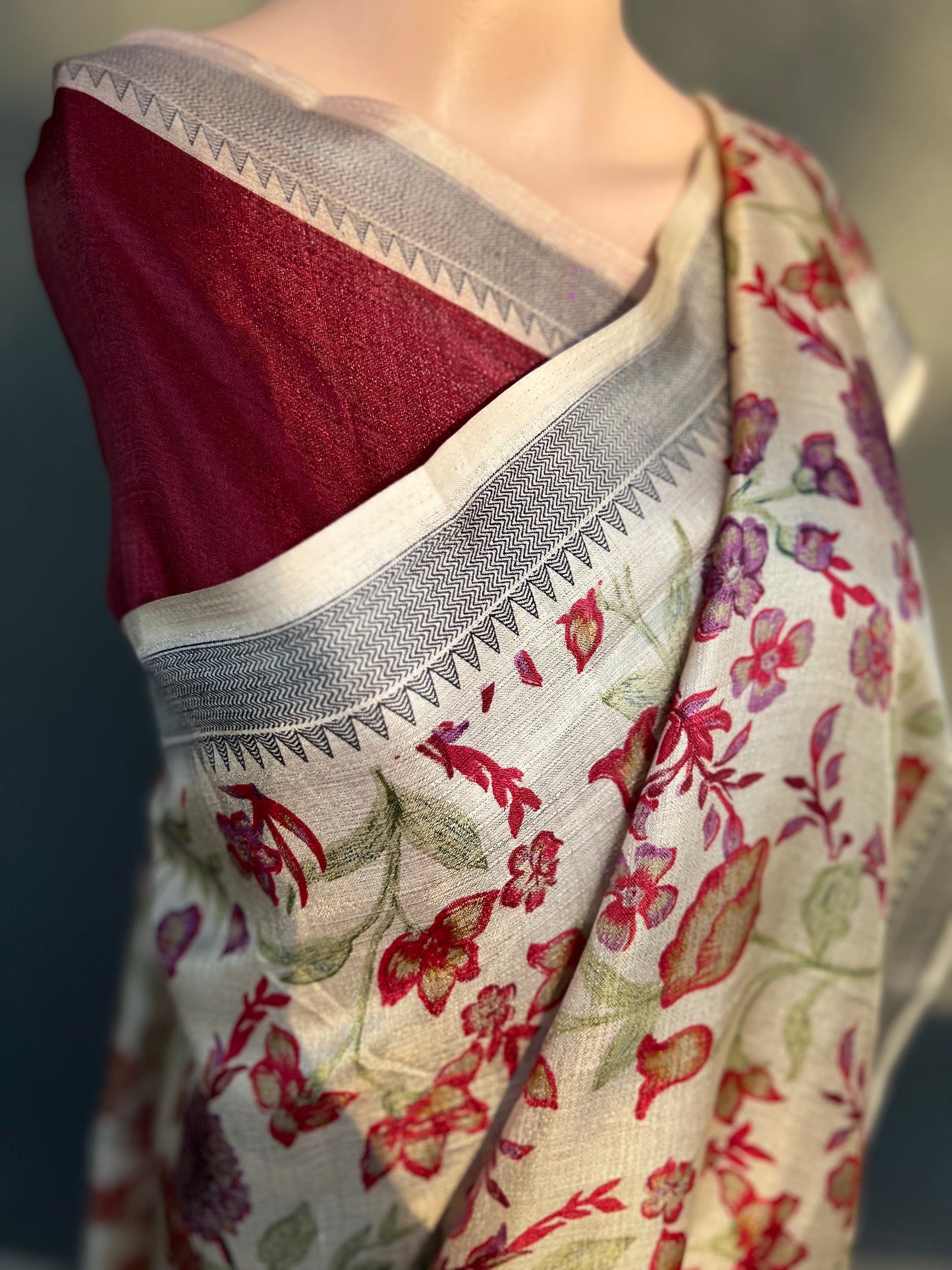 Veilora - Apple Silk Saree with Hand Block Print