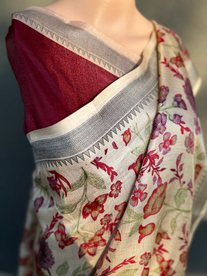Veilora - Apple Silk Saree with Hand Block Print