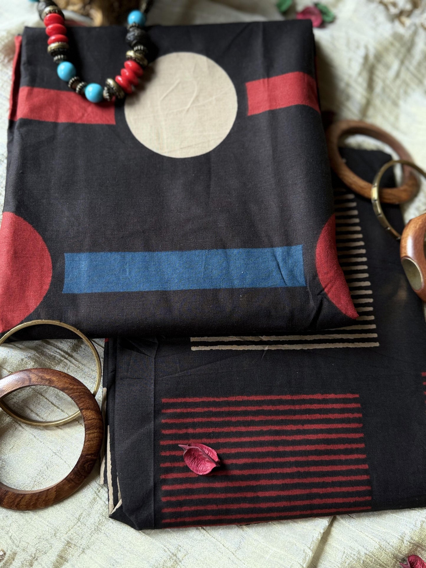 Vritta - Unstitched Bagru Kurta Pant Set