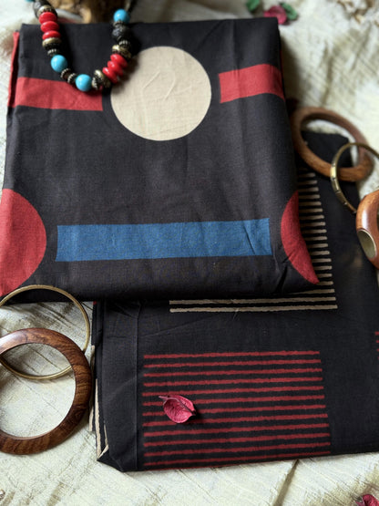 Vritta - Unstitched Bagru Kurta Pant Set