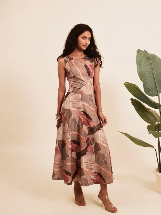 Chaar Charm - Fluid Abstract Print Casual Dress