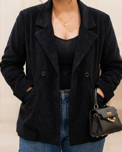 Black Off - Black Corduroy Double Breasted Jacket
