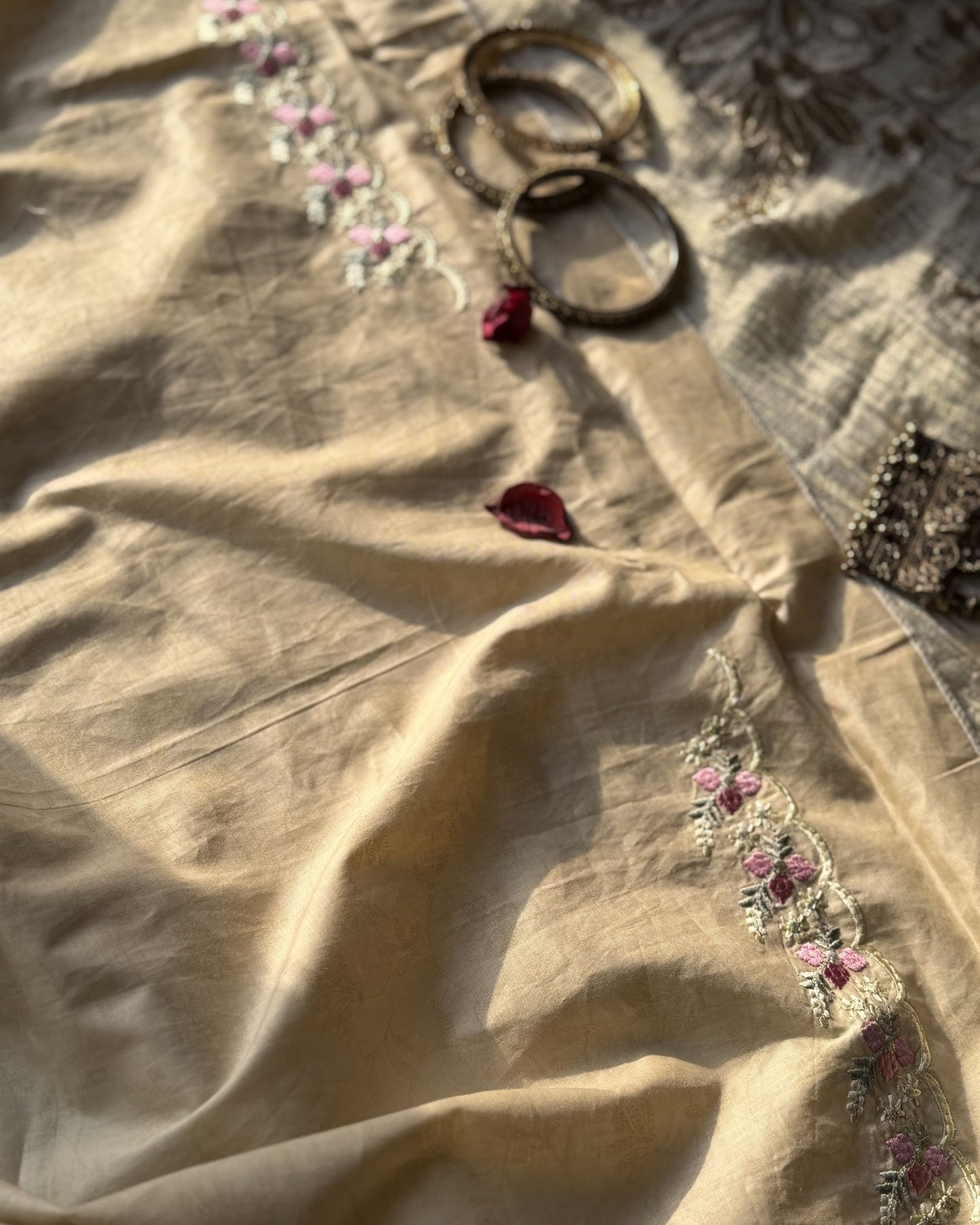 Meir - Embroidered Cotton Unstitched Kurta Pant Set