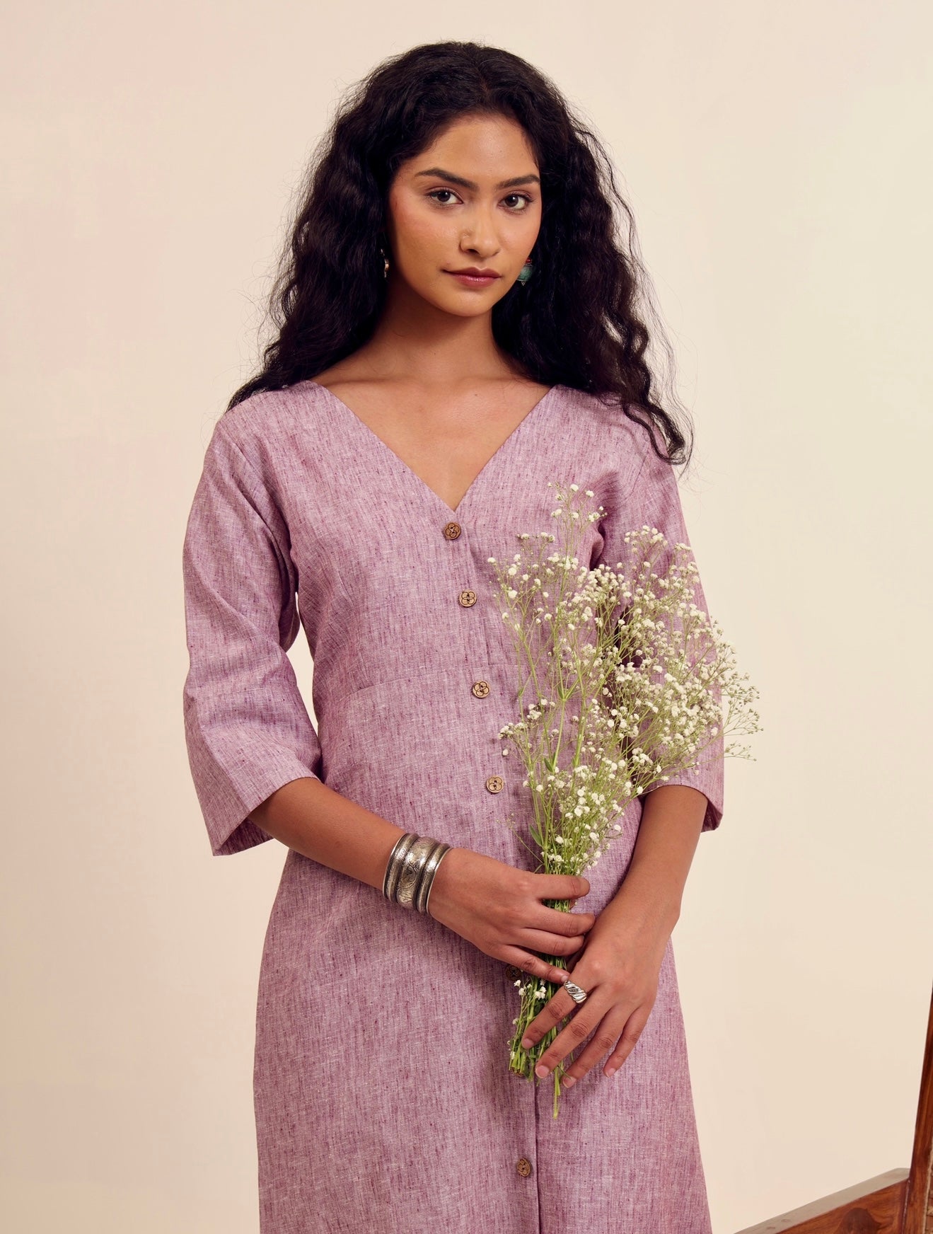 The Lilac Whisper - Linen Middi Dress