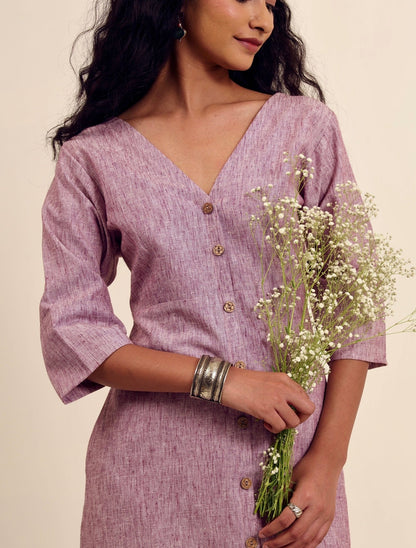 The Lilac Whisper - Linen Middi Dress