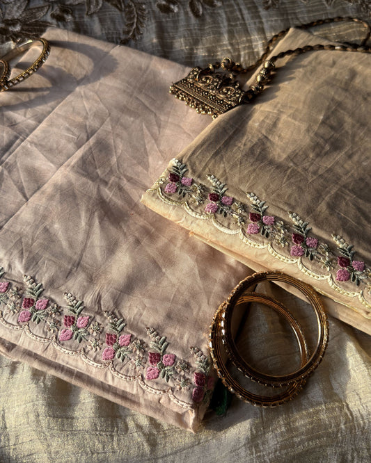 Meir - Embroidered Cotton Unstitched Kurta Pant Set
