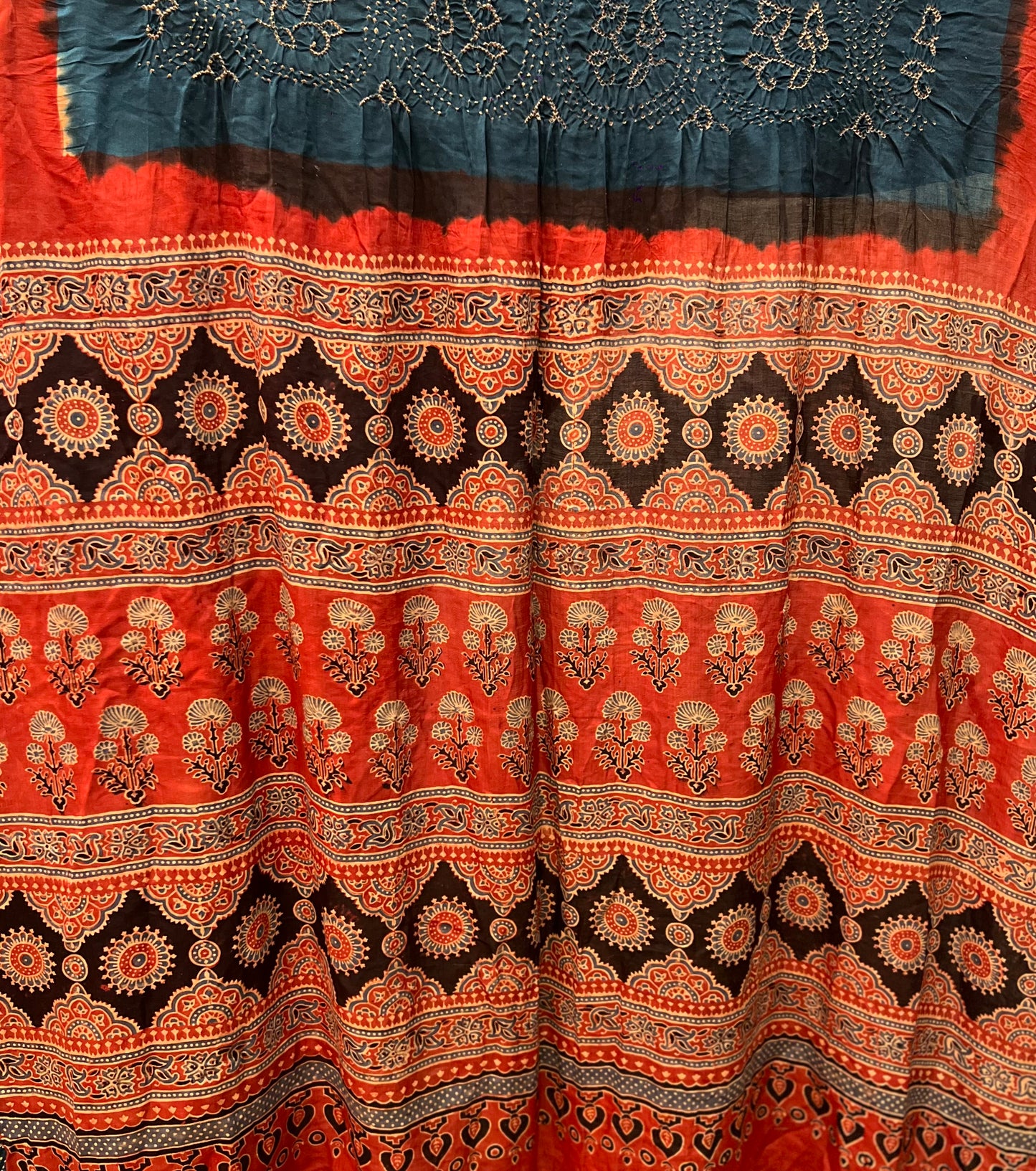 Zarqa – Bandhani Ajrakh Gaji Silk Saree