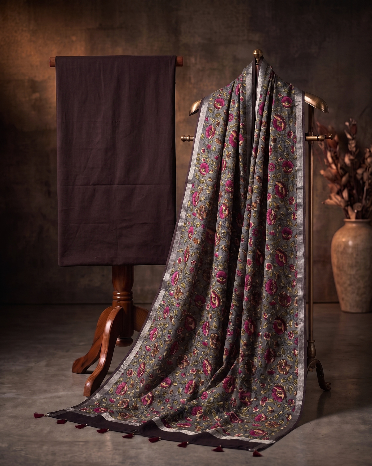 FlowerPoint – Printed Dupatta Cotton Linen Unstitched Suit Set
