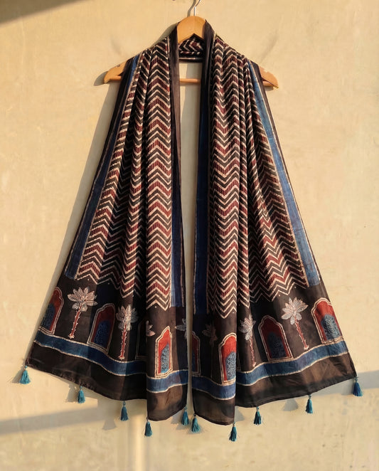 Chevron Palm Ajrakh Modal Dupatta