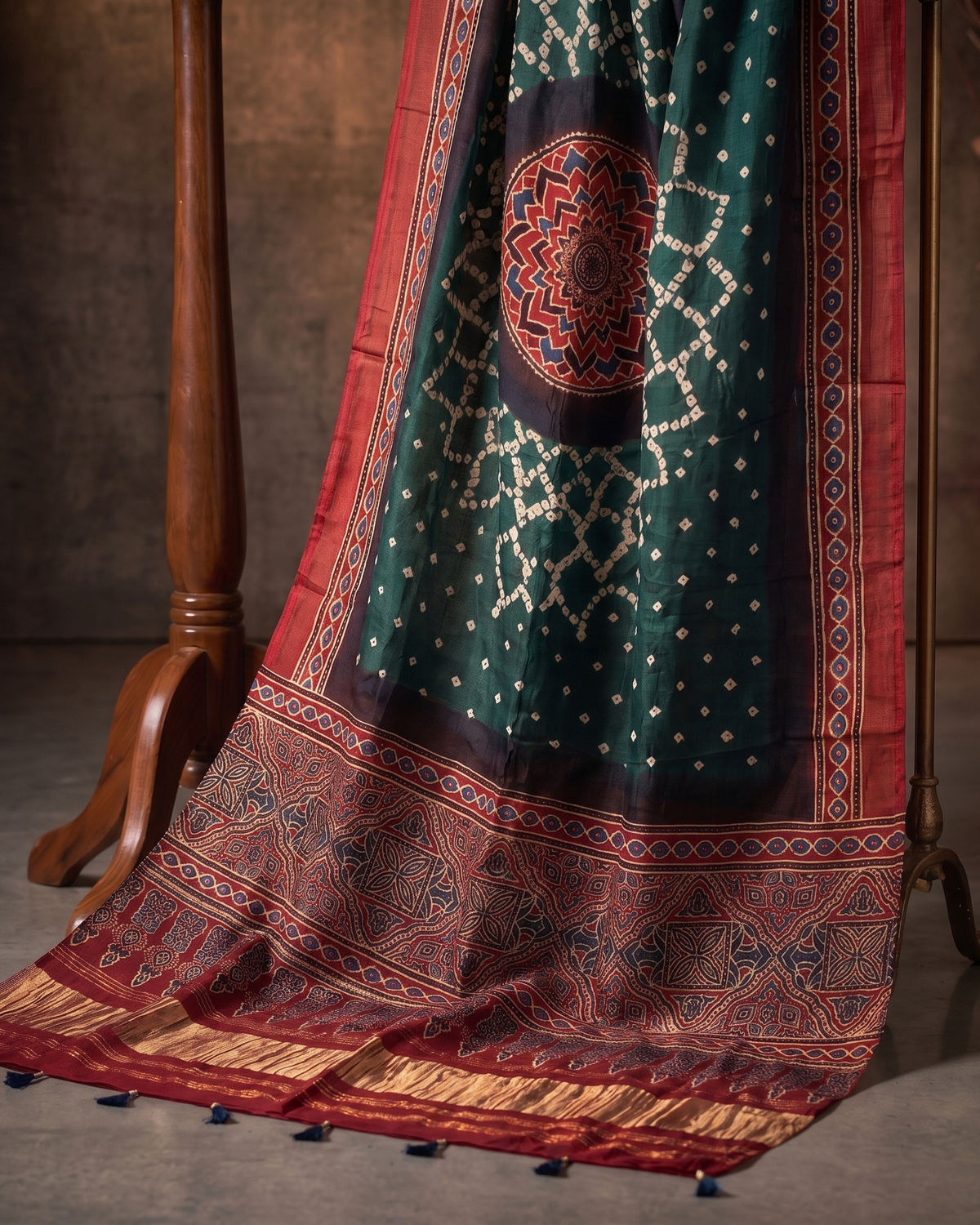 Two of a Kind – Hand Blocked Ajrakh & Bandhani Unstitched Kurta Set